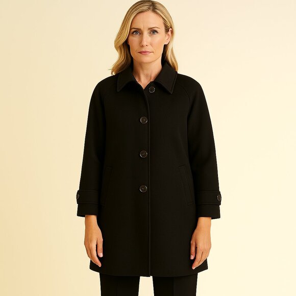 Liz Claiborne Outerwear Womens Chic Classic Black Hooded Overcoat Size Med - Picture 1 of 8